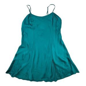 Victoria's Secret 100% Silk Slip Dress Vintage Dark Teal Green Y2K 90s Medium